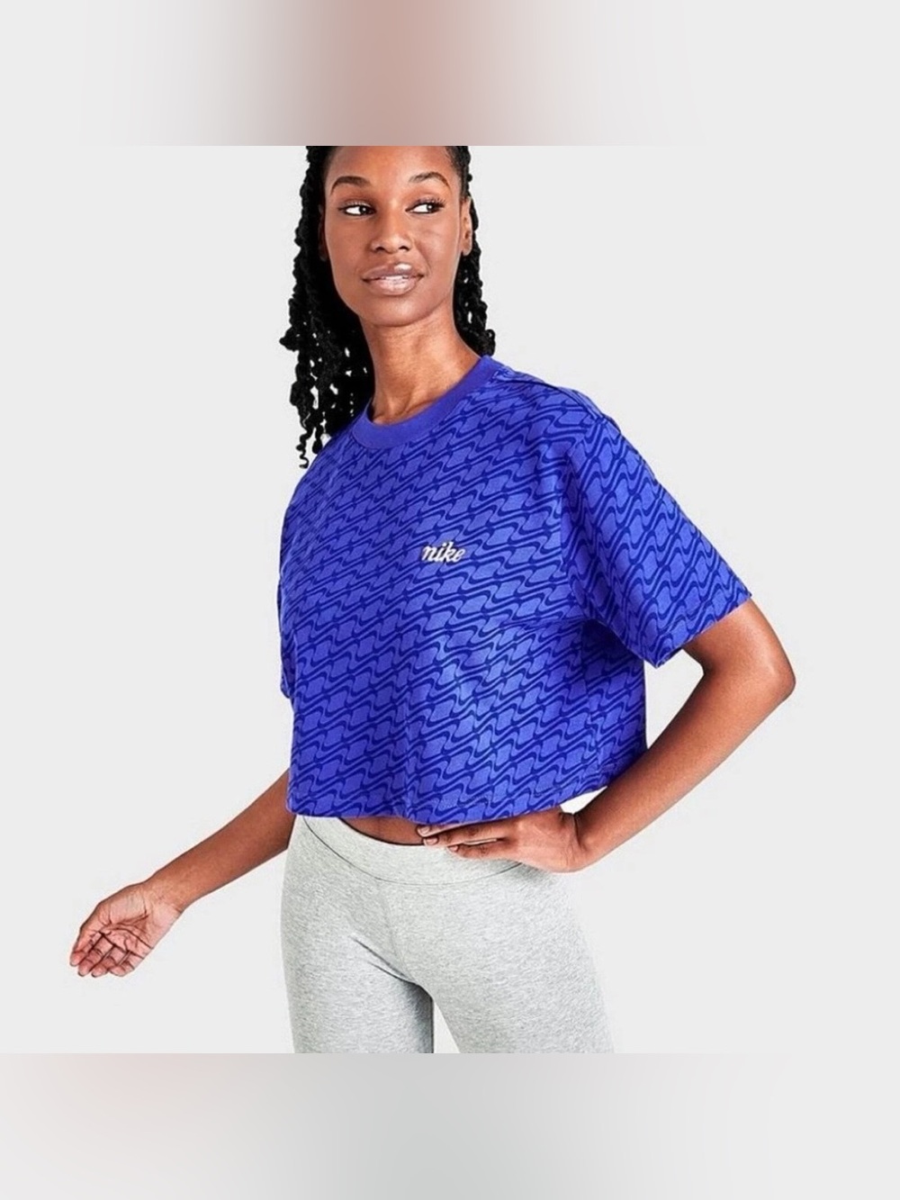 Nike Icon Clash Cropped Tee XL Blue/Purple Allover Print Oversized